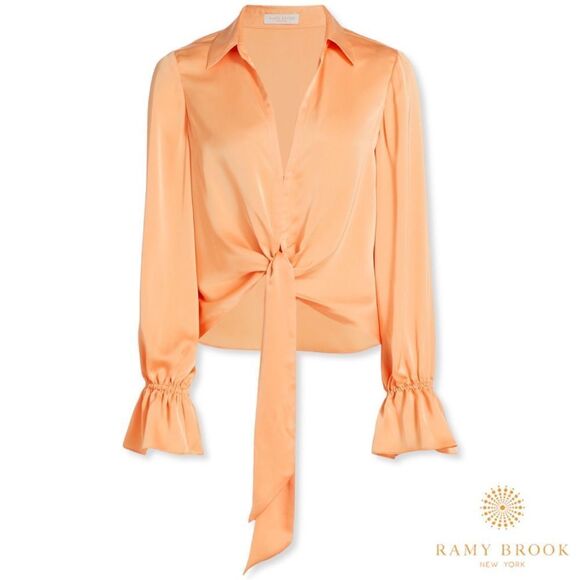 Ramy Brook **NWT**  Carter Satin Self-Tie Blouse in Peach - Picture 1 of 8